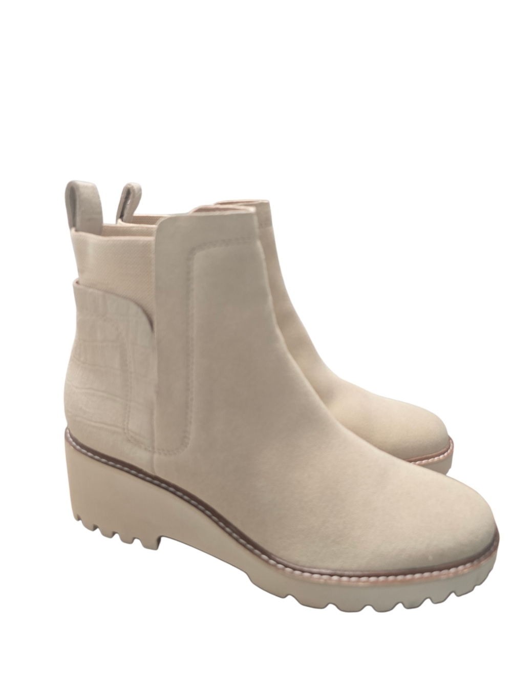 Dolce Vita Women's Huey Cream Chelsea Wedge Booties Dune Suede H20 Size 11